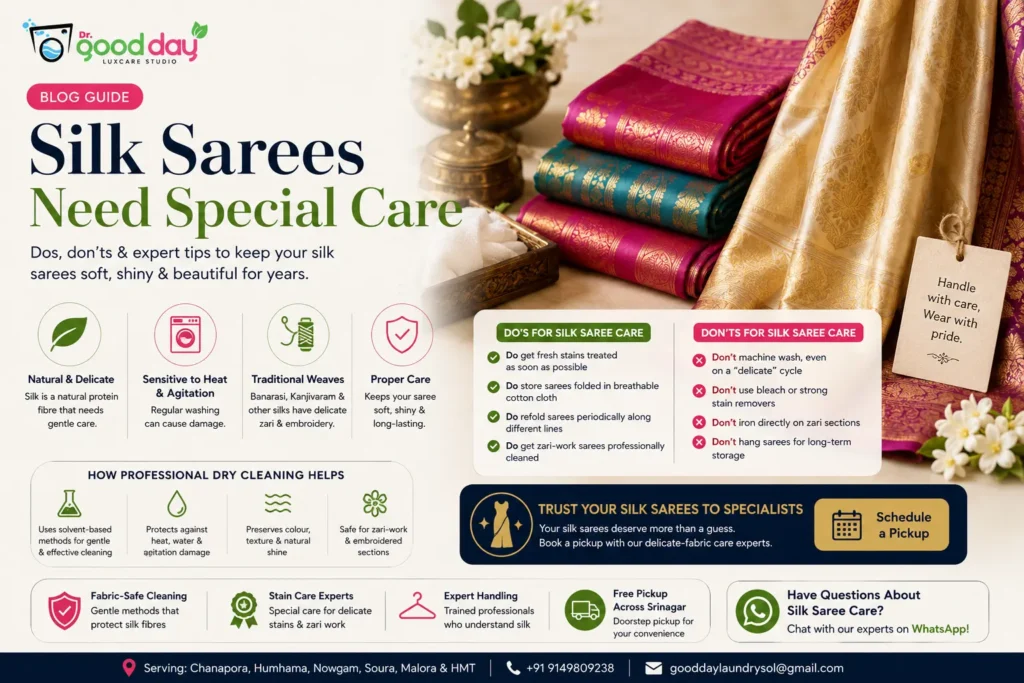 Silk saree dry cleaning care guide in Srinagar