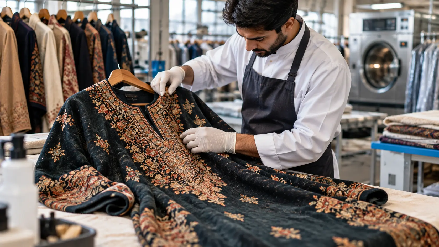 Kashmiri embroidery atelier with mountain views