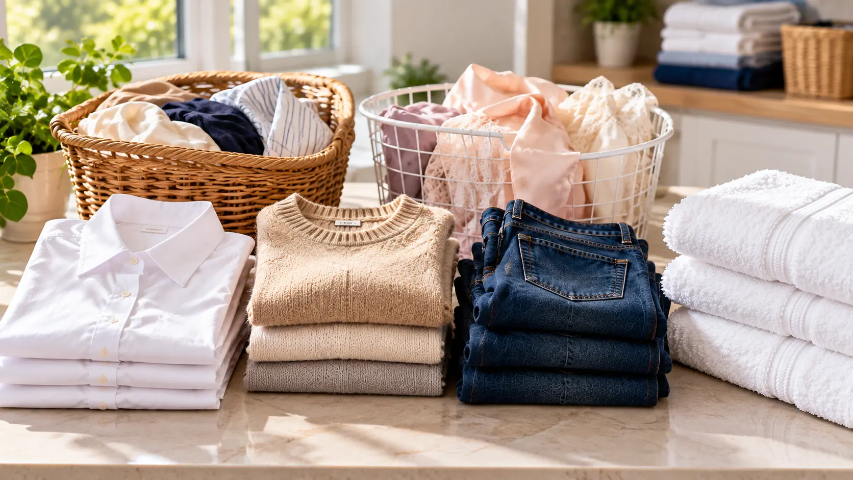 Organised laundry in a sunlit utility room