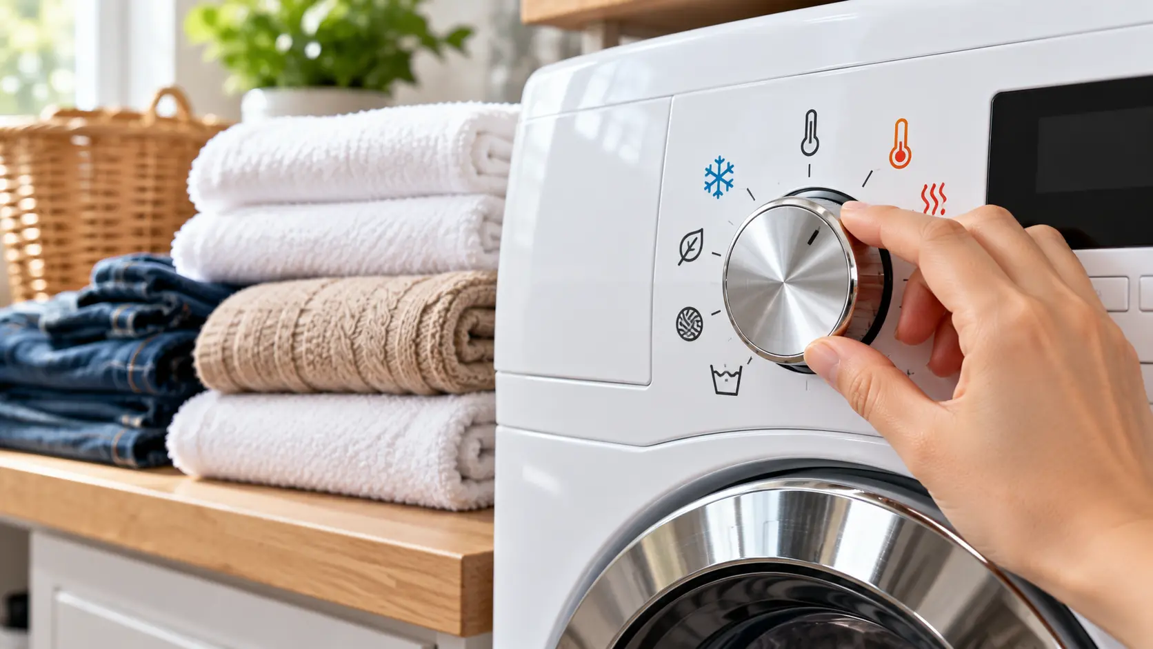 Selecting a warm wash cycle on a washing machine